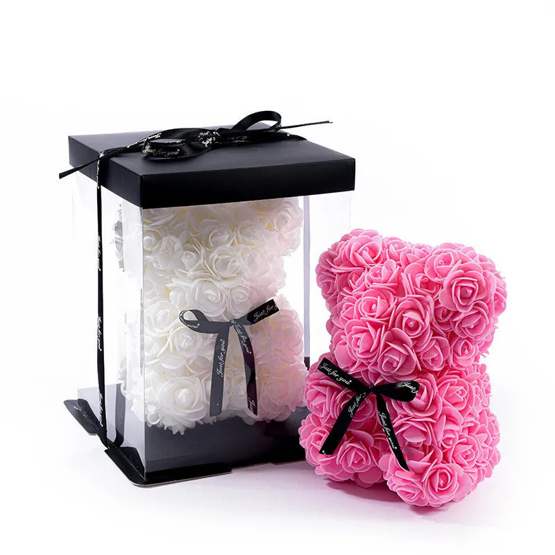 1 pz 20 cm Rose Bear Fiori di schiuma artificiali Orso Romantico Regali creativi per San Valentino Anniversario Matrimonio Compleanno con scatola