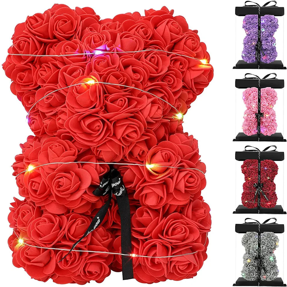 1pc 25cm Artificial Foam Flowers Bear Rose Romantic