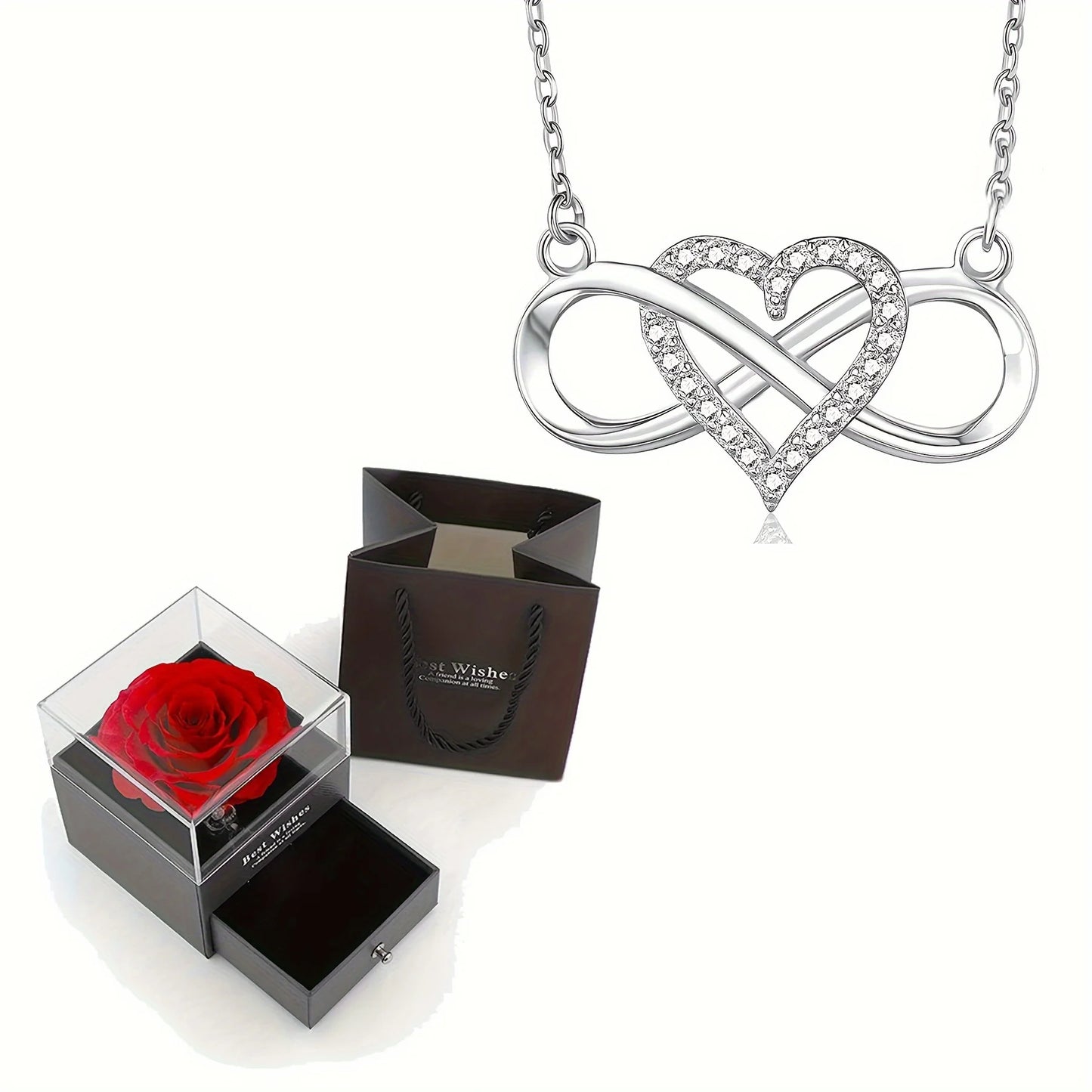 Elegant Infinity Heart Shape Pendant Necklace With Luxury Rose Gift Box For Girlfriend Wife Christmas Valentine Anniversary Gift