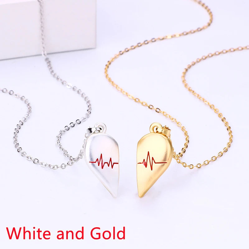 Collana con ciondolo per coppia di buona qualità semplice elettrocardiogramma, cuore magnetico, collana con ciondolo a giunzione regalo per San Valentino