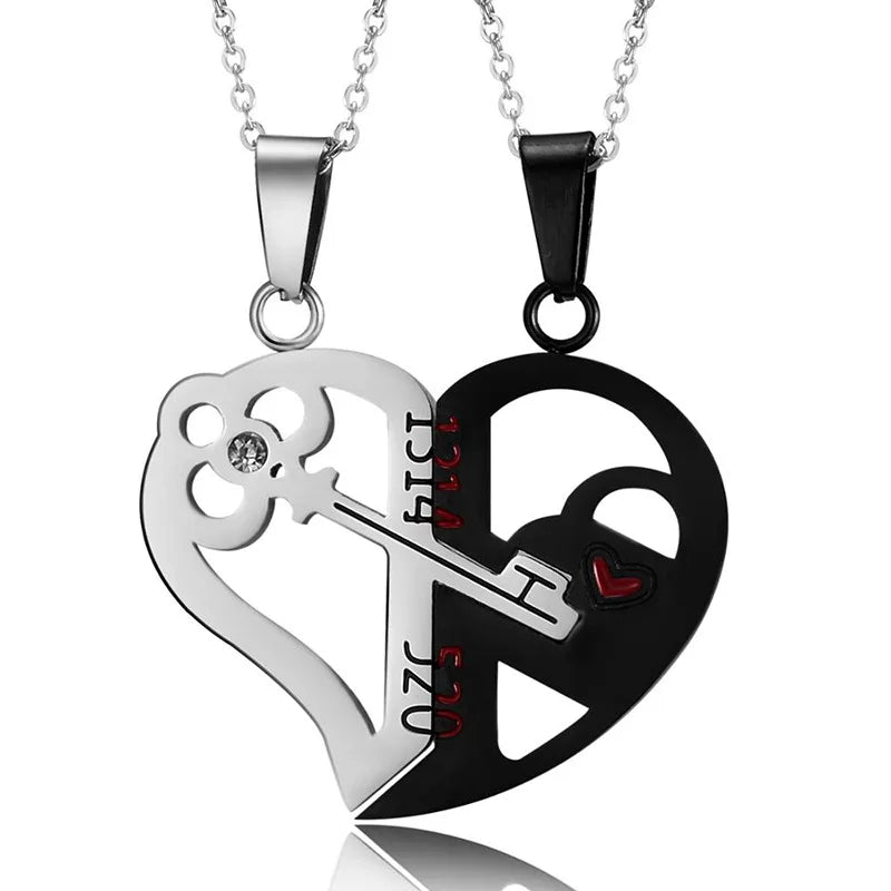 Collier pendentif couple simple de bonne qualité électrocardiogramme, cœur magnétique, collier pendentif épissage cadeau de Saint Valentin