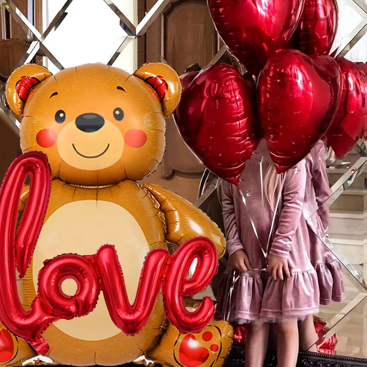 4pcs Valentine's Day love cute bear balloons, Valentine's Day romantic decorations, confessions, proposals, anniversaries