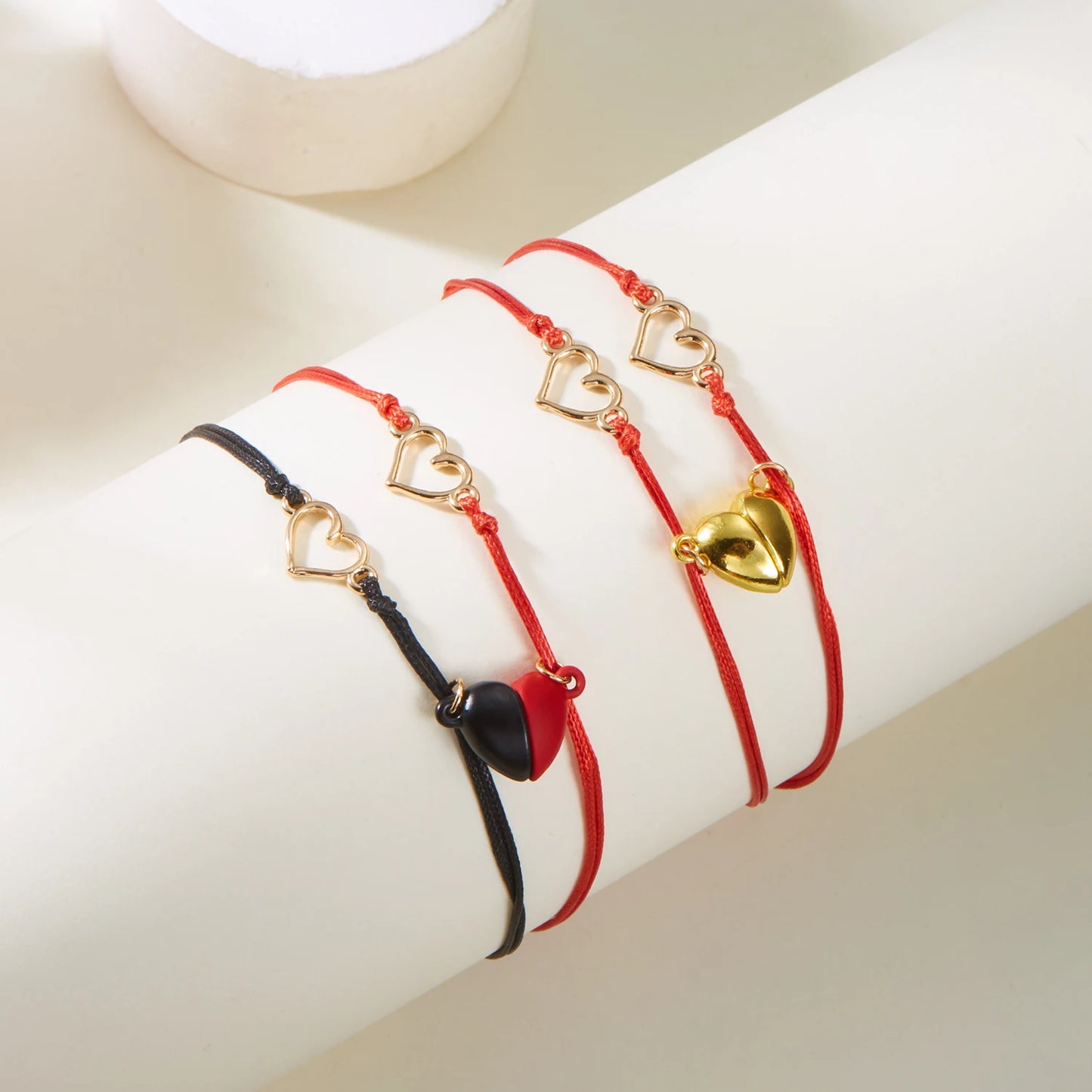 2 PC Magnetic Heart Bracelet Set for Women Couple Electrocardiogram ECG Rope Chain