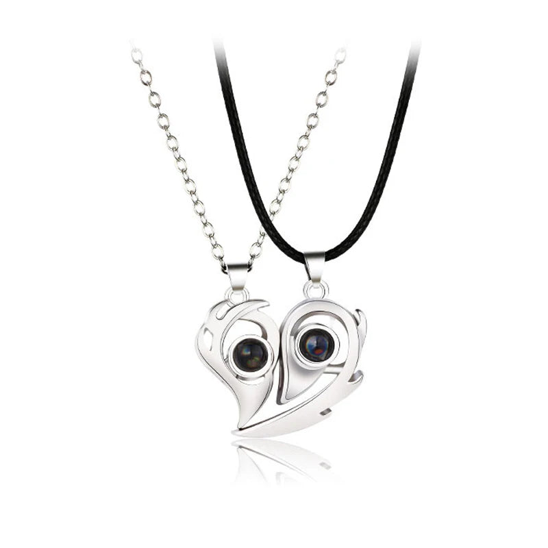 Collier pendentif couple simple de bonne qualité électrocardiogramme, cœur magnétique, collier pendentif épissage cadeau de Saint Valentin