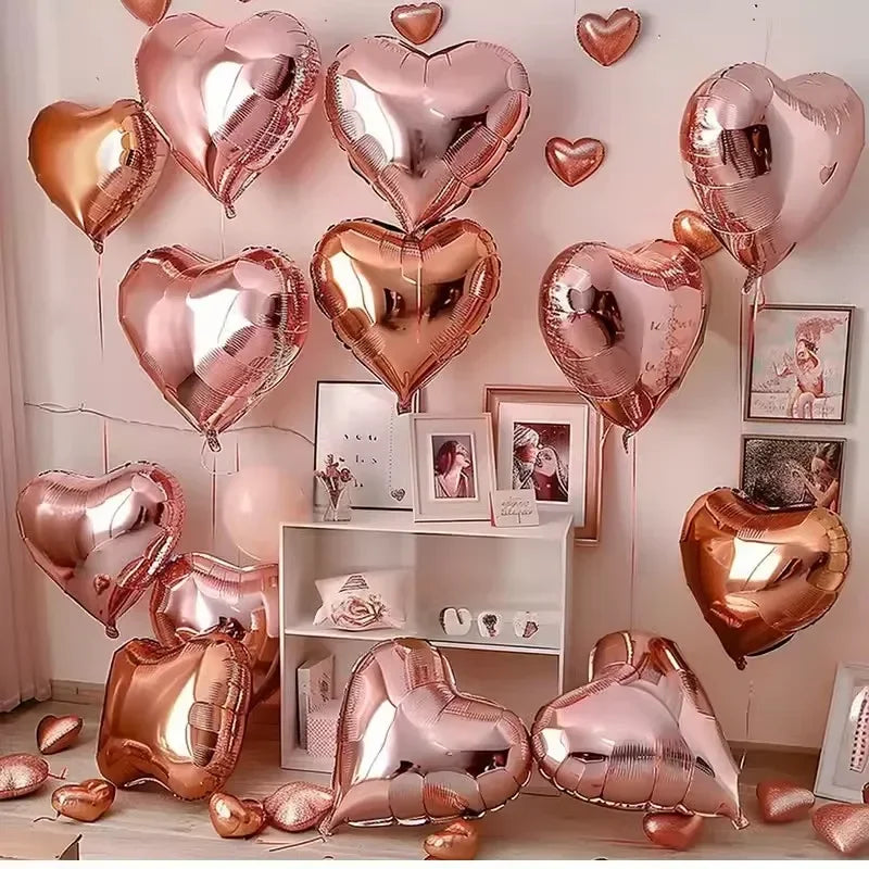 Lot de 60 à 5 ballons gonflables en forme de cœur rouge en aluminium, décorations de fête d'anniversaire à faire soi-même, cadeaux de mariage pour la Saint-Valentin