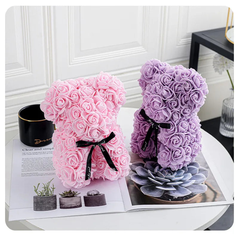 1pc 20cm Rose Bear Artificial Foam Flowers Bear Romantic Creative Gifts For Valentines Day Anniversary Wedding Birthday with Box