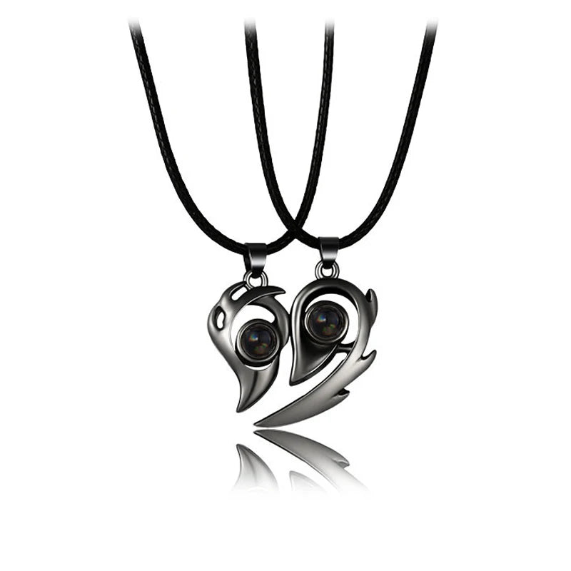 Collier pendentif couple simple de bonne qualité électrocardiogramme, cœur magnétique, collier pendentif épissage cadeau de Saint Valentin