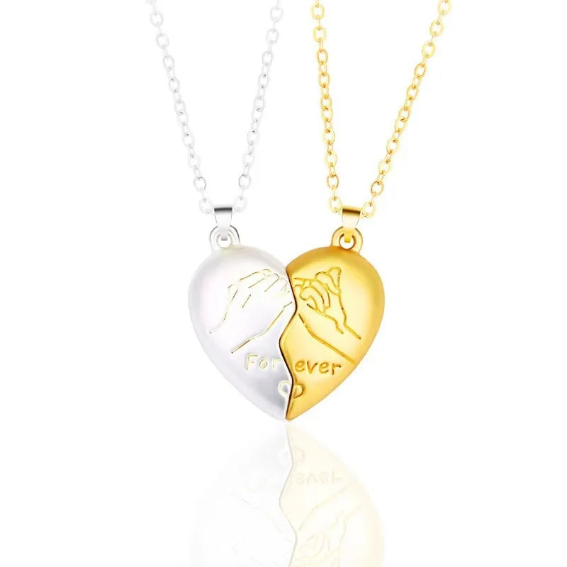 Collana con ciondolo per coppia di buona qualità semplice elettrocardiogramma, cuore magnetico, collana con ciondolo a giunzione regalo per San Valentino