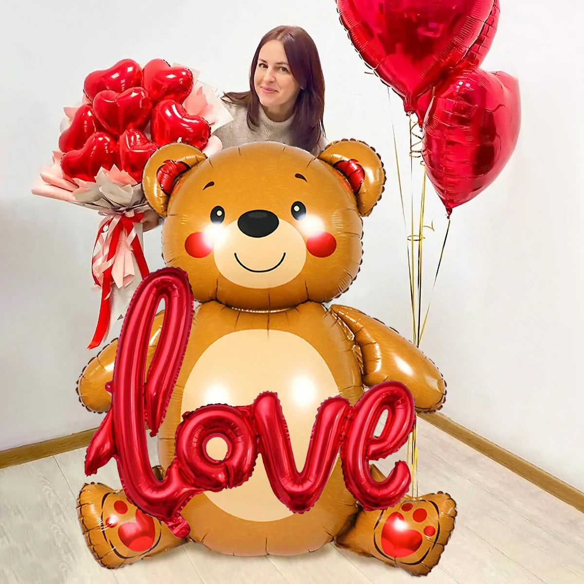 4pcs Valentine's Day love cute bear balloons, Valentine's Day romantic decorations, confessions, proposals, anniversaries