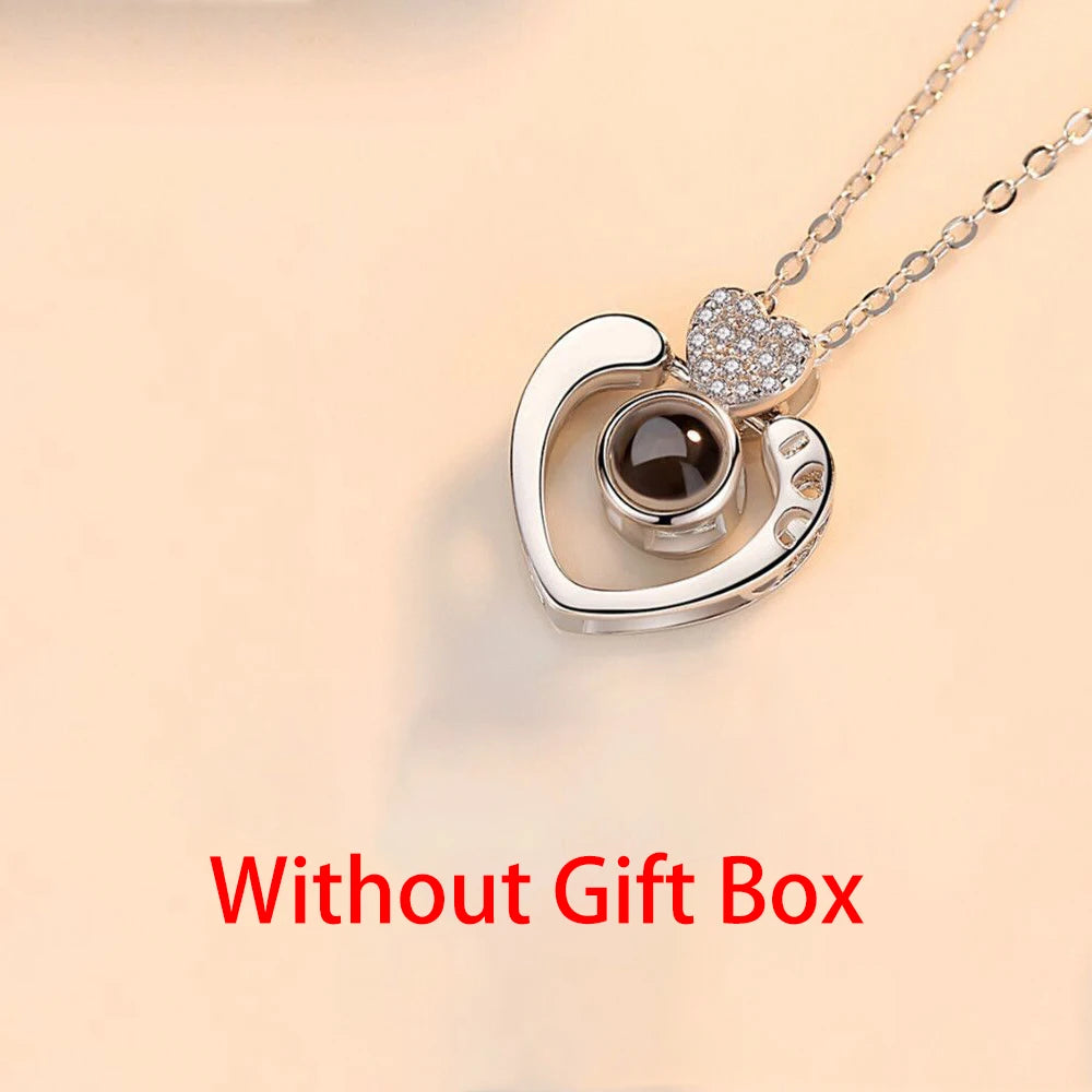 Love Projection Necklace With Exquisite Rose Gift Box100 Languages I Love You