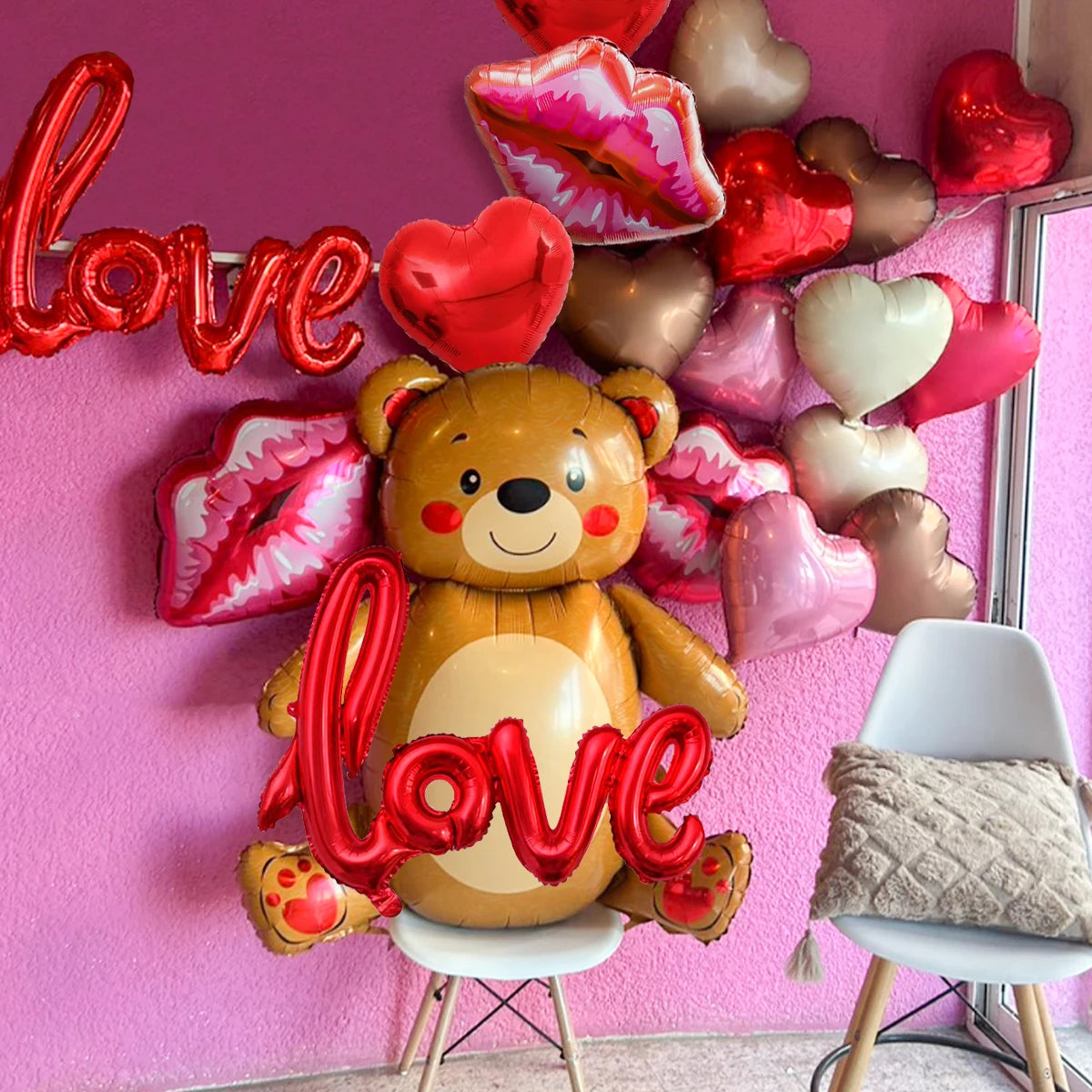 4pcs Valentine's Day love cute bear balloons, Valentine's Day romantic decorations, confessions, proposals, anniversaries