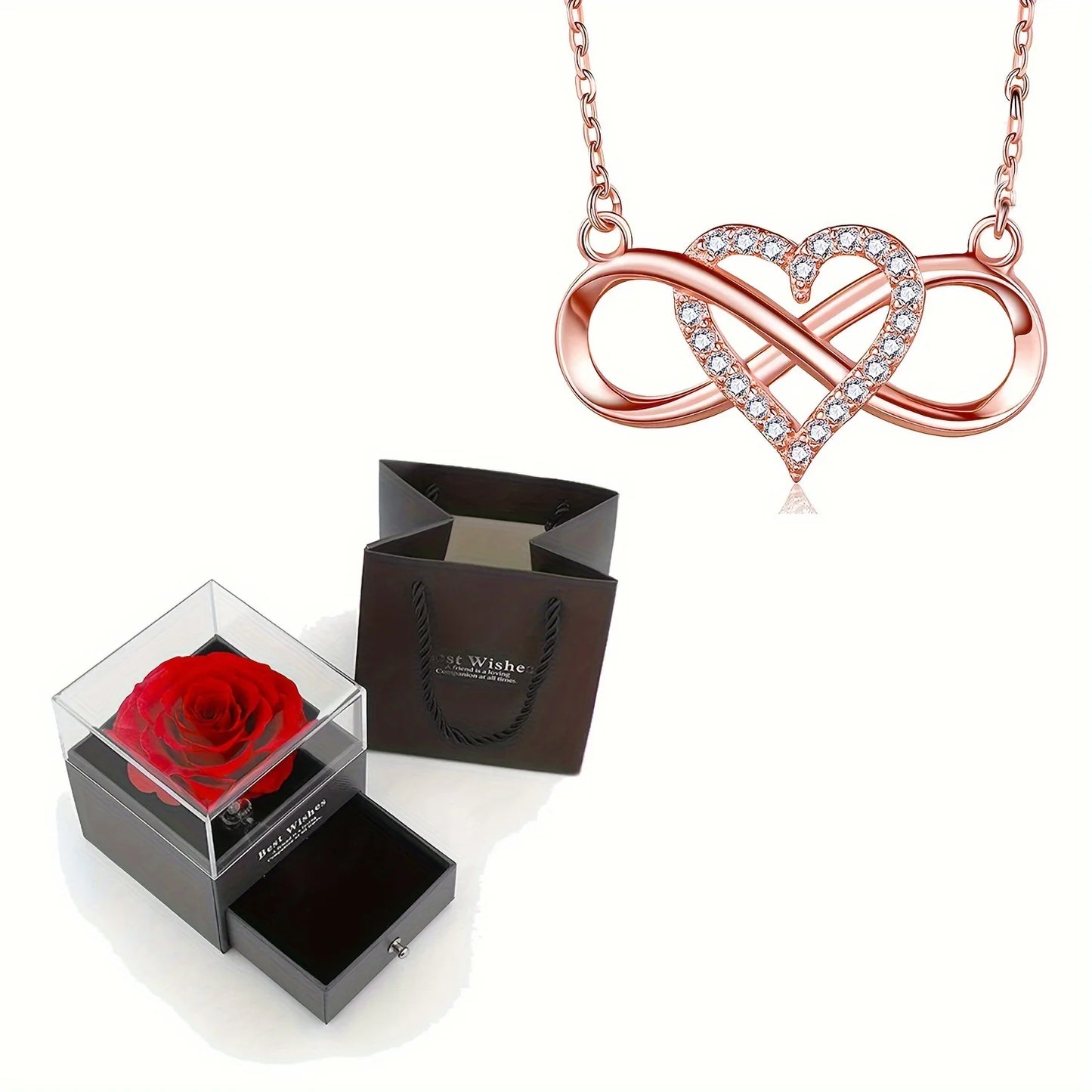 Collier élégant avec pendentif en forme de cœur infini avec coffret cadeau de luxe en rose pour petite amie et femme, cadeau de Noël, de Saint-Valentin, d'anniversaire