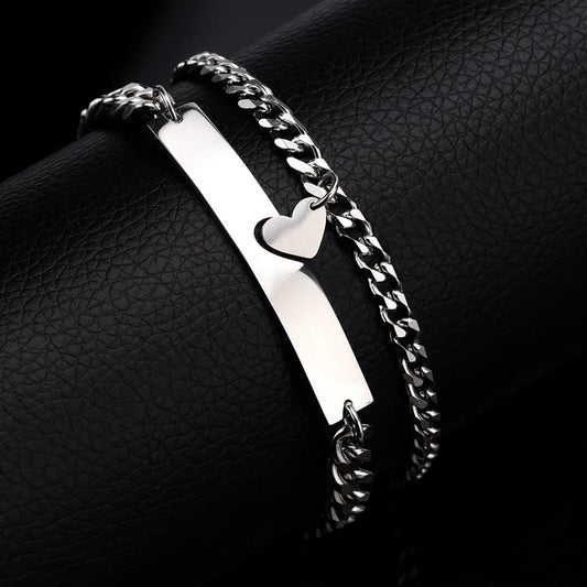 2pcs/set Couple Bracelets for Women Men Stainless Steel Heart-shaped Charm Bracelet High-quality Jewelry Valentine's Day Gift