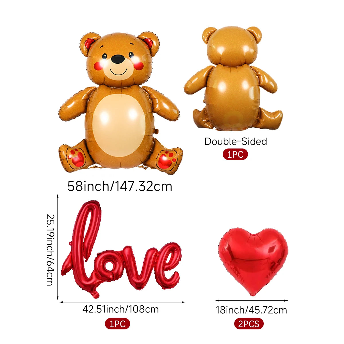 4pcs Valentine's Day love cute bear balloons, Valentine's Day romantic decorations, confessions, proposals, anniversaries