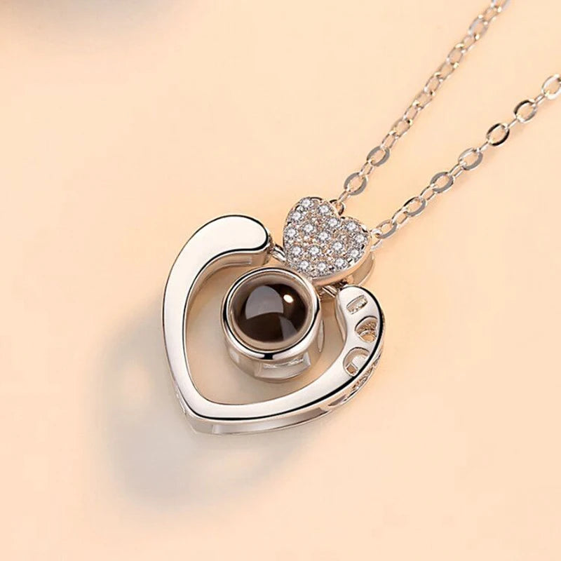 Love Projection Necklace With Exquisite Rose Gift Box100 Languages I Love You