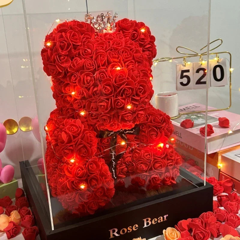 2024 Nouvelle Fleur Artificielle Rose Éternelle Ours en Peluche pour Maman Fête des Mères Anniversaire Saint Valentin Cadeaux et Décorations d'Anniversaire