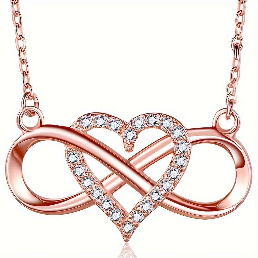 Elegant Infinity Heart Shape Pendant Necklace With Luxury Rose Gift Box For Girlfriend Wife Christmas Valentine Anniversary Gift