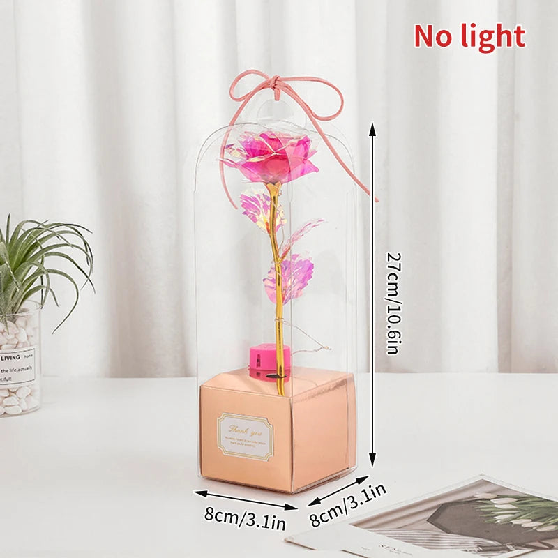 Rose rouge artificielle créative pour la Saint-Valentin, cadeau de fête des mères, rose dans un couvercle en verre, rose lumineuse pour mariage, rose galaxie LED