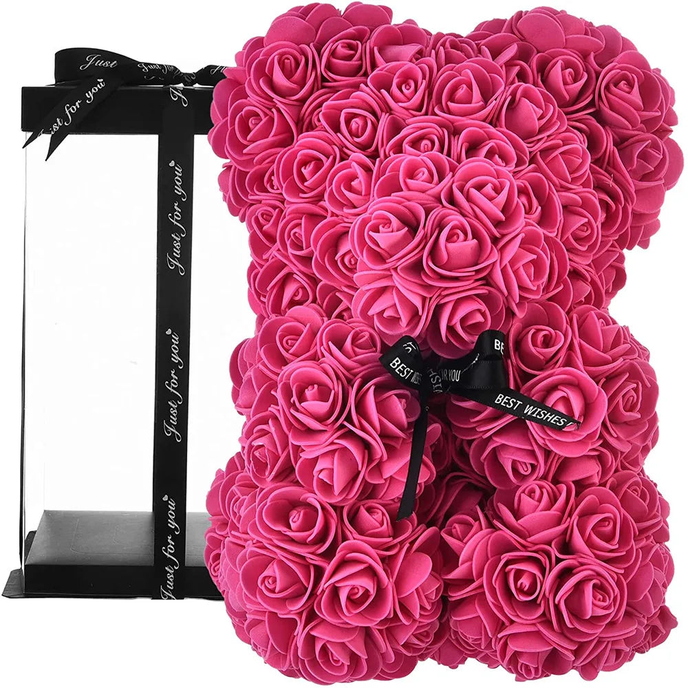 1pc 25cm Artificial Foam Flowers Bear Rose Romantic