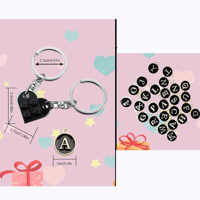 Porte-clés personnalisé en forme de cœur assorti en brique pour couple, petit ami, petite amie, cadeaux de Saint-Valentin, porte-clés pour couple doux