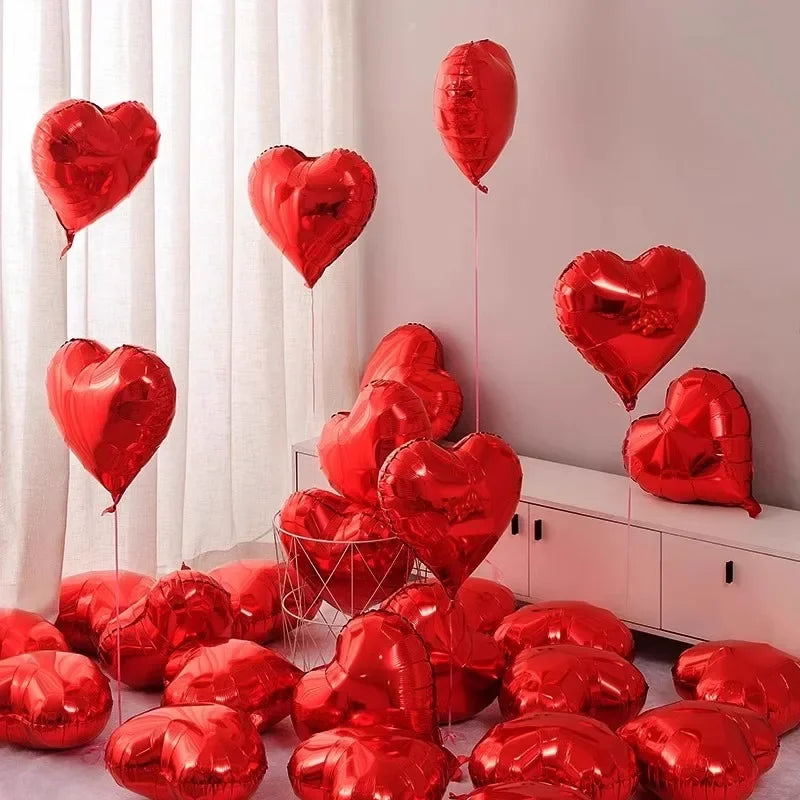 Lot de 60 à 5 ballons gonflables en forme de cœur rouge en aluminium, décorations de fête d'anniversaire à faire soi-même, cadeaux de mariage pour la Saint-Valentin