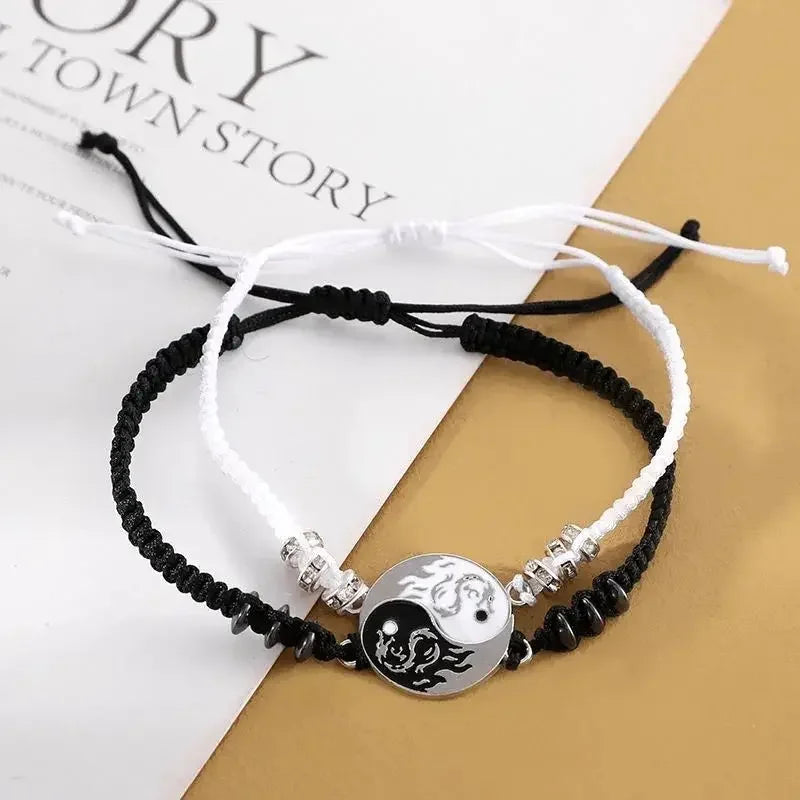 Braccialetto Yin Yang con figura di drago alla moda 2025, coppia di braccialetti regolabili, fidanzato, fidanzata, San Valentino, gioielli per l'amicizia