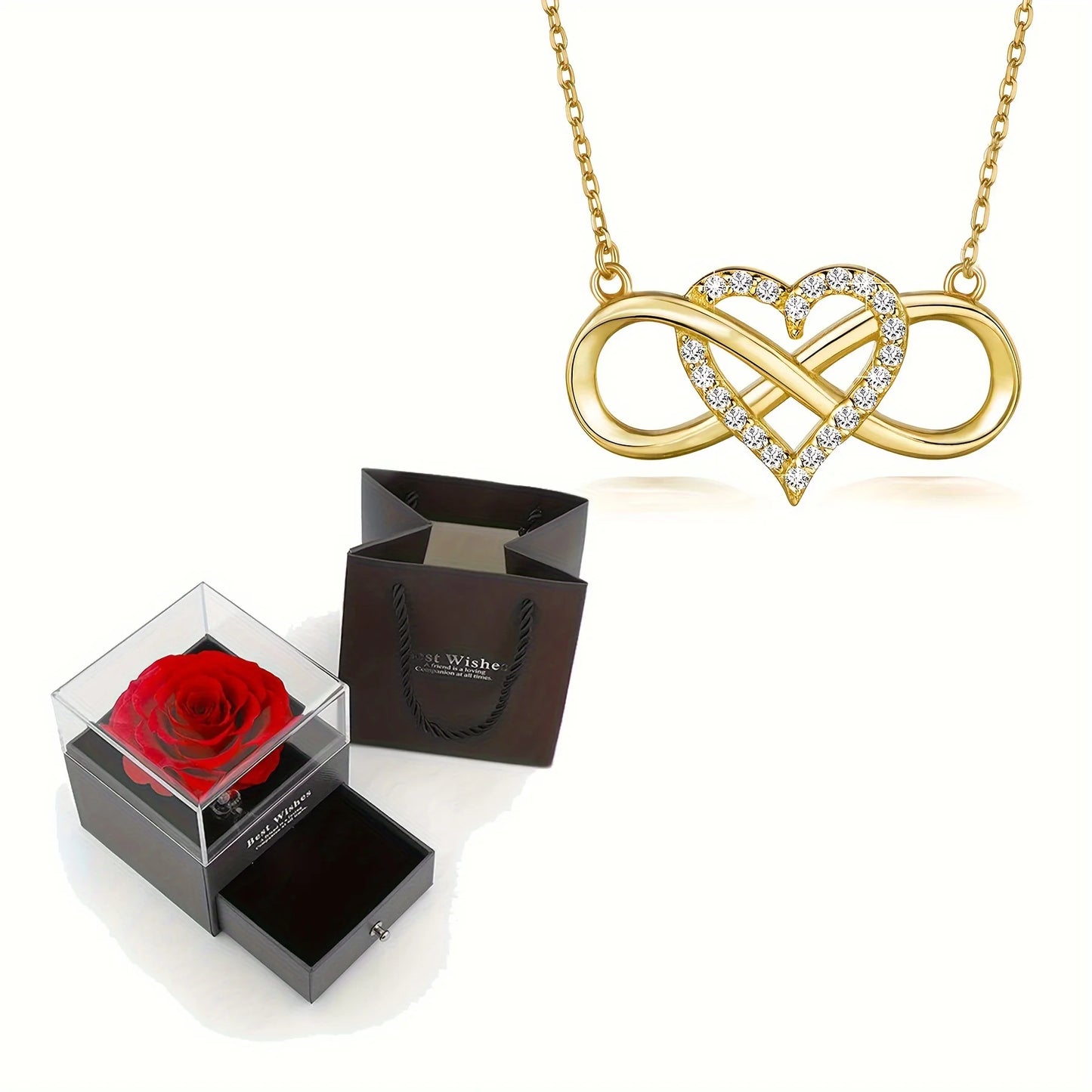 Collier élégant avec pendentif en forme de cœur infini avec coffret cadeau de luxe en rose pour petite amie et femme, cadeau de Noël, de Saint-Valentin, d'anniversaire