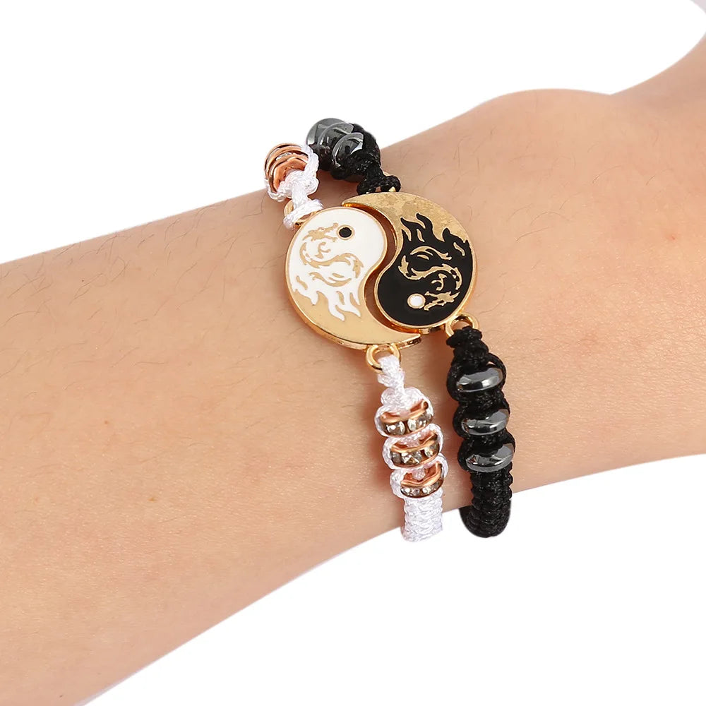 Braccialetto Yin Yang con figura di drago alla moda 2025, coppia di braccialetti regolabili, fidanzato, fidanzata, San Valentino, gioielli per l'amicizia