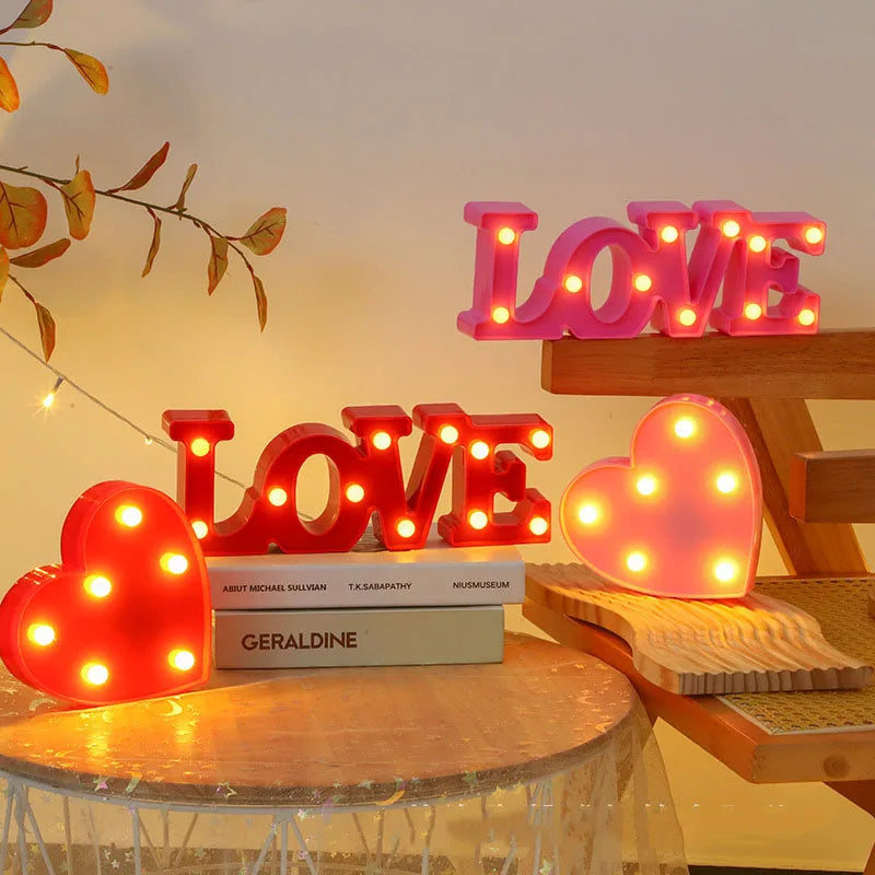 Love Heart LED Lamp Wedding Party Romantic Red Pink Night Light Ornament Birthday Christmas Home Decoration Valentines Day Gift