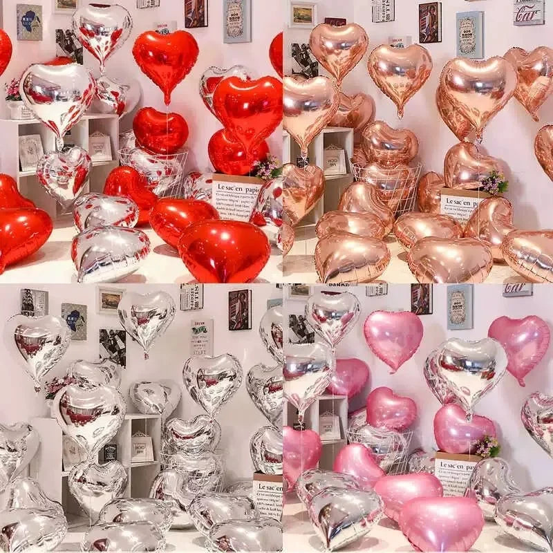 Lot de 60 à 5 ballons gonflables en forme de cœur rouge en aluminium, décorations de fête d'anniversaire à faire soi-même, cadeaux de mariage pour la Saint-Valentin