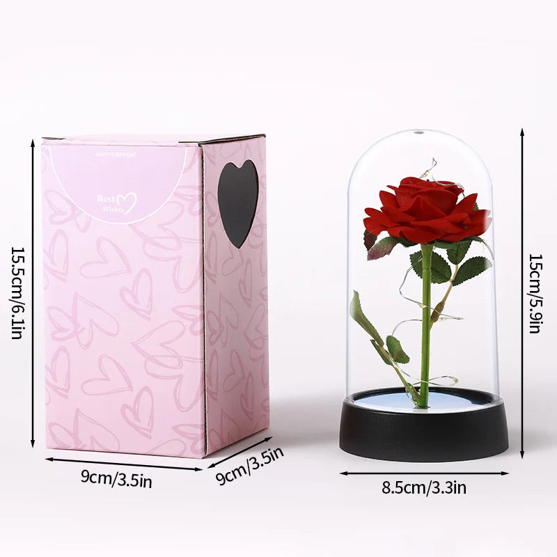 Rose rouge artificielle créative pour la Saint-Valentin, cadeau de fête des mères, rose dans un couvercle en verre, rose lumineuse pour mariage, rose galaxie LED