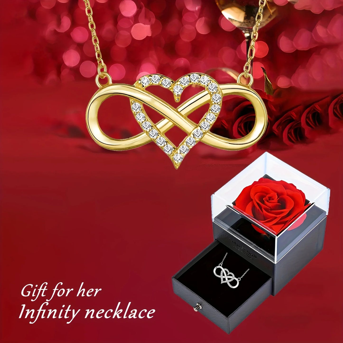 Elegante collana con ciondolo a forma di cuore infinito con lussuosa scatola regalo rosa per fidanzata moglie regalo di Natale San Valentino anniversario