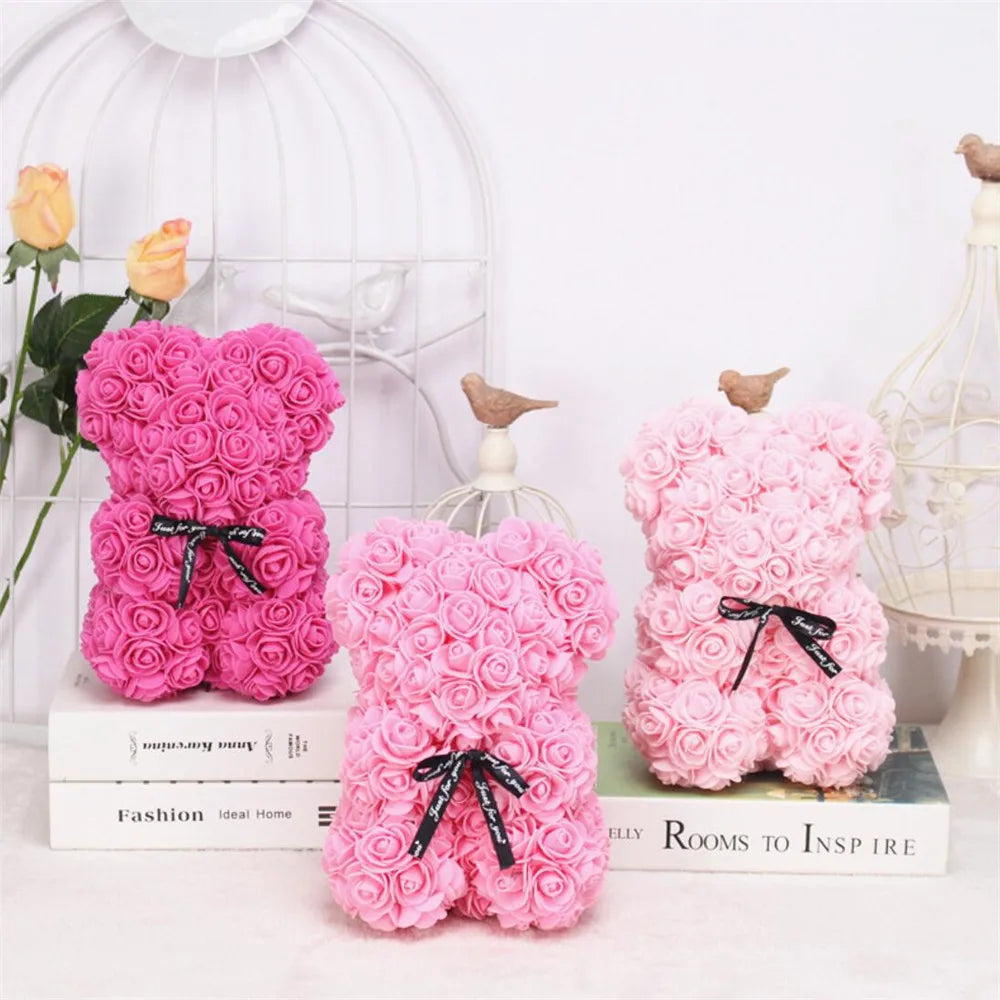 1pc 25cm Artificial Foam Flowers Bear Rose Romantic