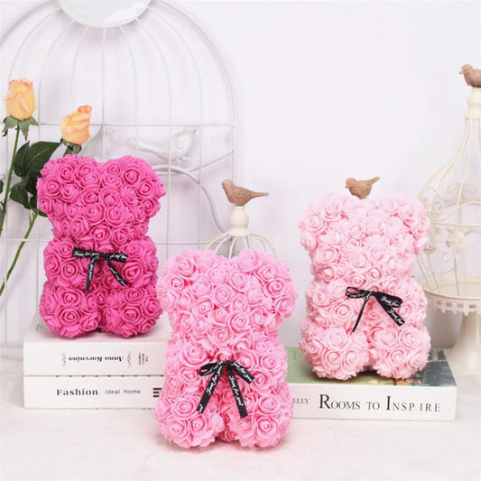 1pc 25cm Artificial Foam Flowers Bear Rose Romantic