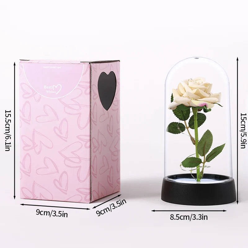 Rose rouge artificielle créative pour la Saint-Valentin, cadeau de fête des mères, rose dans un couvercle en verre, rose lumineuse pour mariage, rose galaxie LED