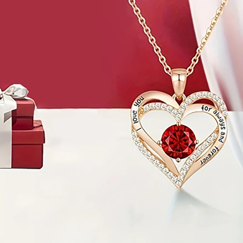 Heart Zircon Necklace Set With Cute Bear Rose Gift Box For Girlfriend Mom Friend Valentine Mother Day Gift 2024 Romantic Jewelry