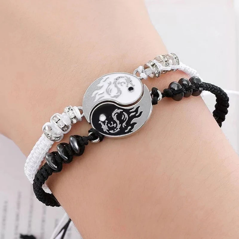 Braccialetto Yin Yang con figura di drago alla moda 2025, coppia di braccialetti regolabili, fidanzato, fidanzata, San Valentino, gioielli per l'amicizia