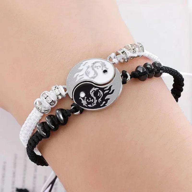 Braccialetto Yin Yang con figura di drago alla moda 2025, coppia di braccialetti regolabili, fidanzato, fidanzata, San Valentino, gioielli per l'amicizia