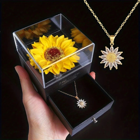 Collier Tournesol Avec Coffret Cadeau Pour Petite Amie Femme Je T'aime Parfait pour la Fête des Mères, les Anniversaires, la Saint-Valentin, les Mariages