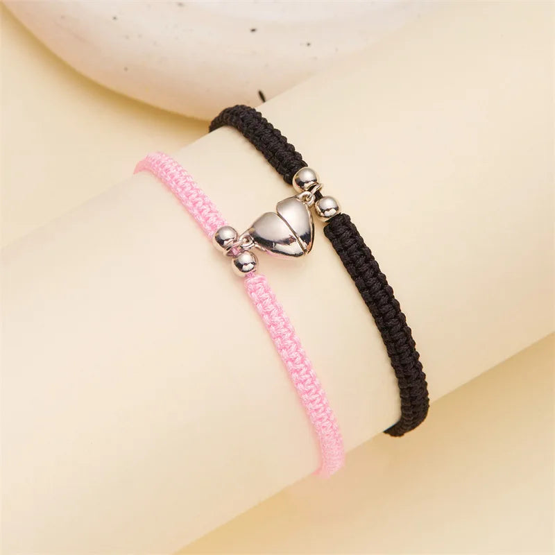 2pcs Magnetic Couple Bracelets Love Heart Shaped Matching Attraction Cat Kitten Pendant Bracelet Women Men Lover Wedding Jewelry