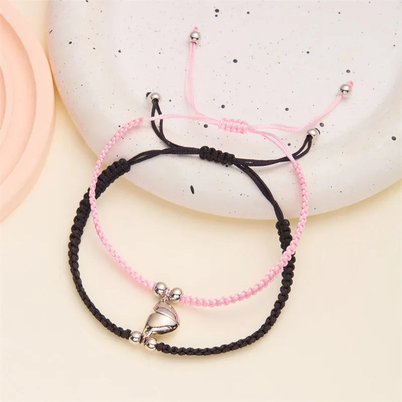 2pcs Magnetic Couple Bracelets Love Heart Shaped Matching Attraction Cat Kitten Pendant Bracelet Women Men Lover Wedding Jewelry