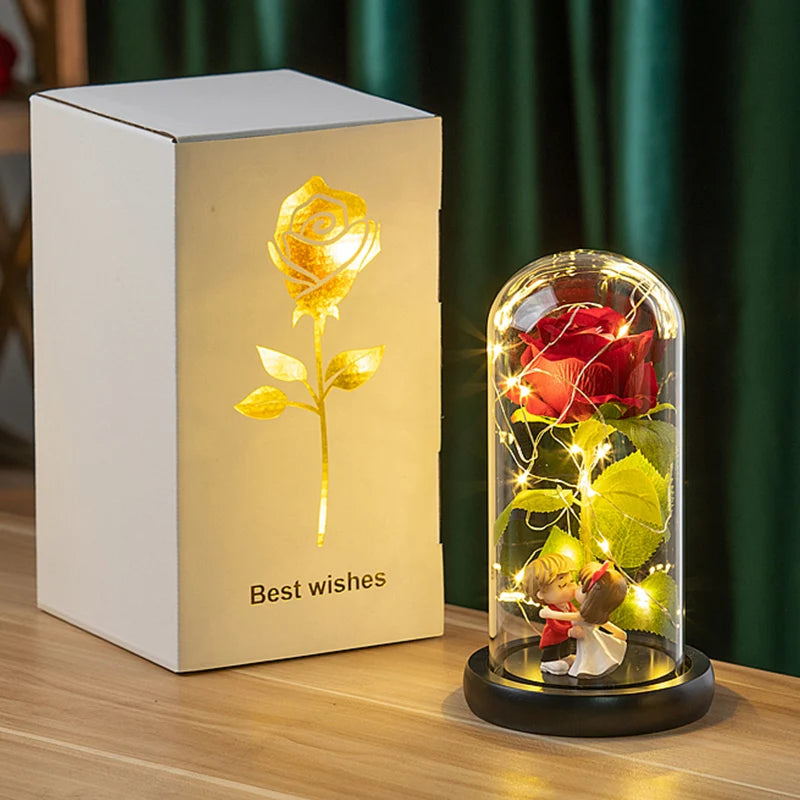 Creative Flowers Rose in Glass Cover Light Up whit LED