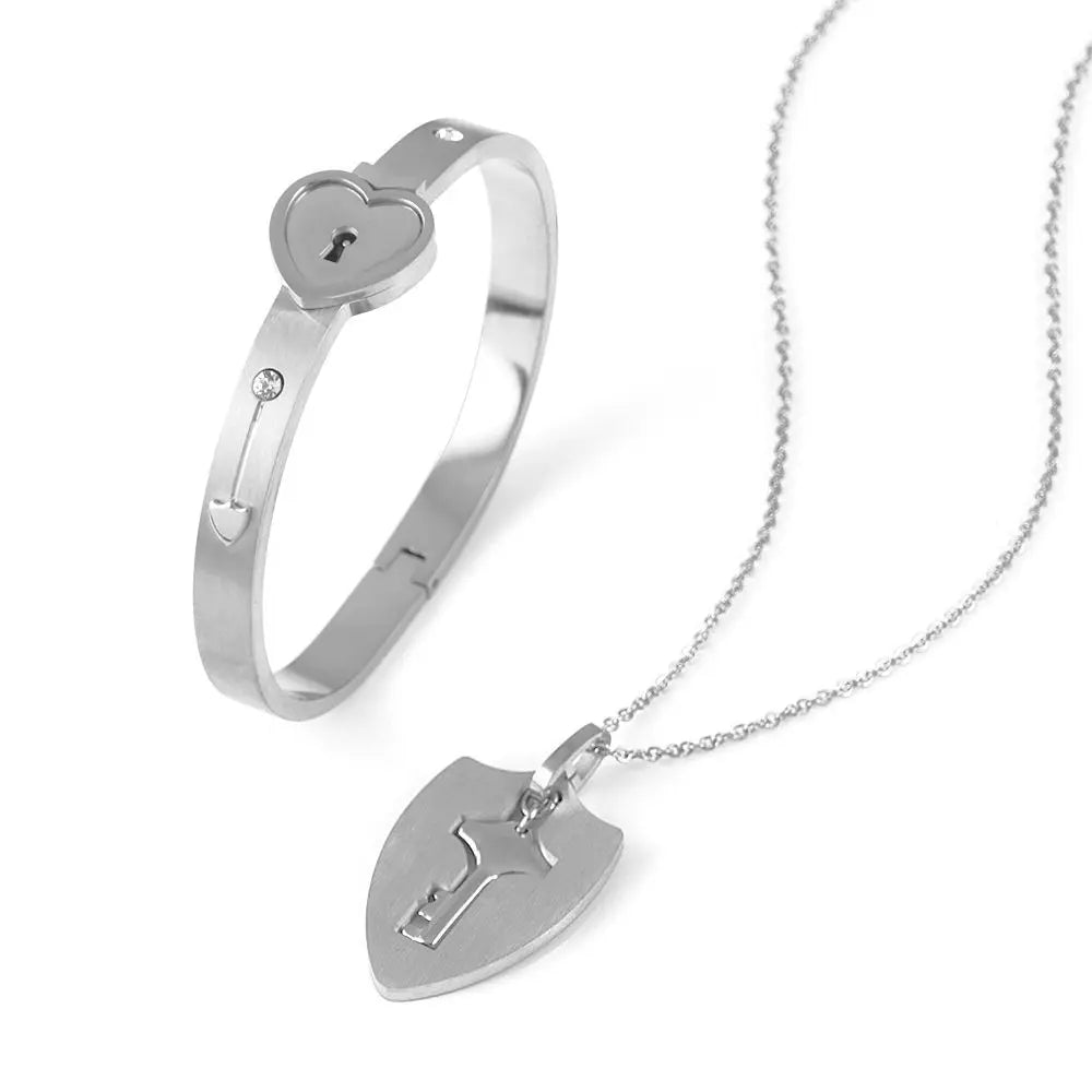 Ensemble de bijoux ras du cou avec bracelet en forme de cœur noir, pendentif clé en acier inoxydable, collier pour femmes et hommes, amoureux, cadeau de Saint-Valentin