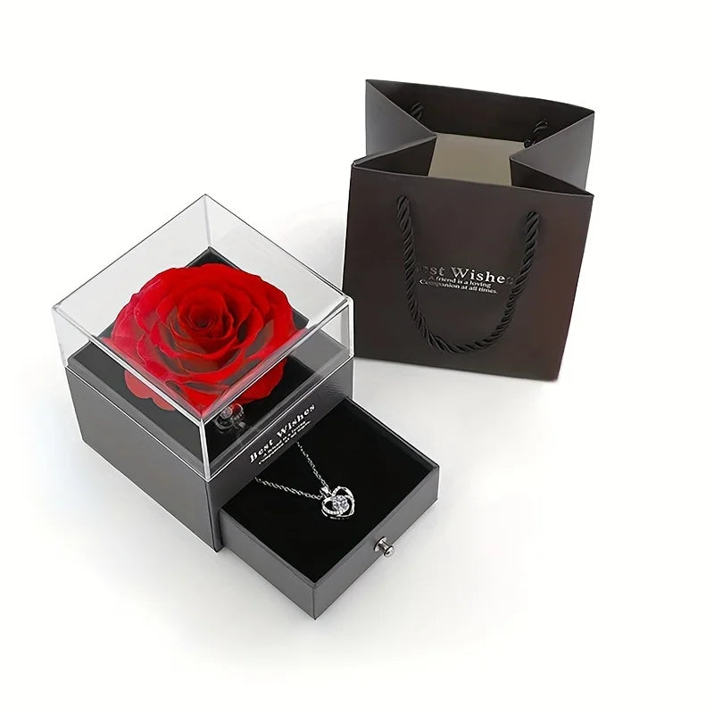 Elegant Heart Zircon Necklace With Luxury Rose Flower Gift Box For Women Girlfriend Valentine's Day Gift 2024 New In Jewelry