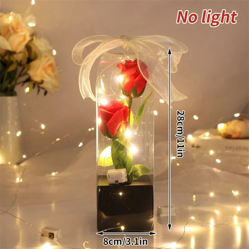 Rose rouge artificielle créative pour la Saint-Valentin, cadeau de fête des mères, rose dans un couvercle en verre, rose lumineuse pour mariage, rose galaxie LED