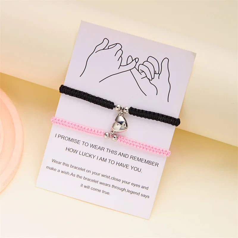 2pcs Magnetic Couple Bracelets Love Heart Shaped Matching Attraction Cat Kitten Pendant Bracelet Women Men Lover Wedding Jewelry