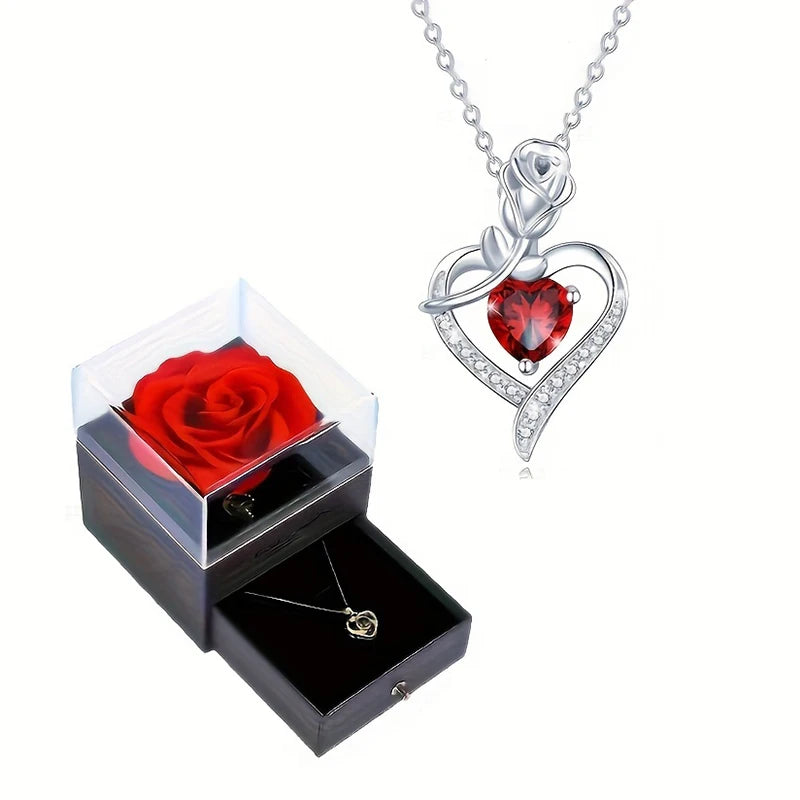 Luxury Red Zircon Heart Necklace With Rose Gift Box