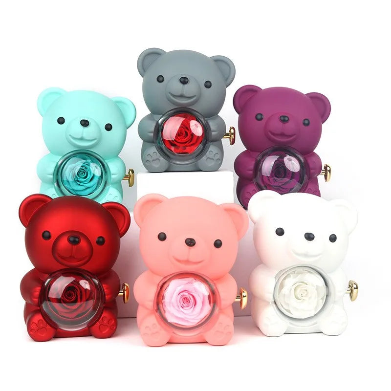 Teddy Bear Gifts Box with Necklace Rotate Rose Jewelry