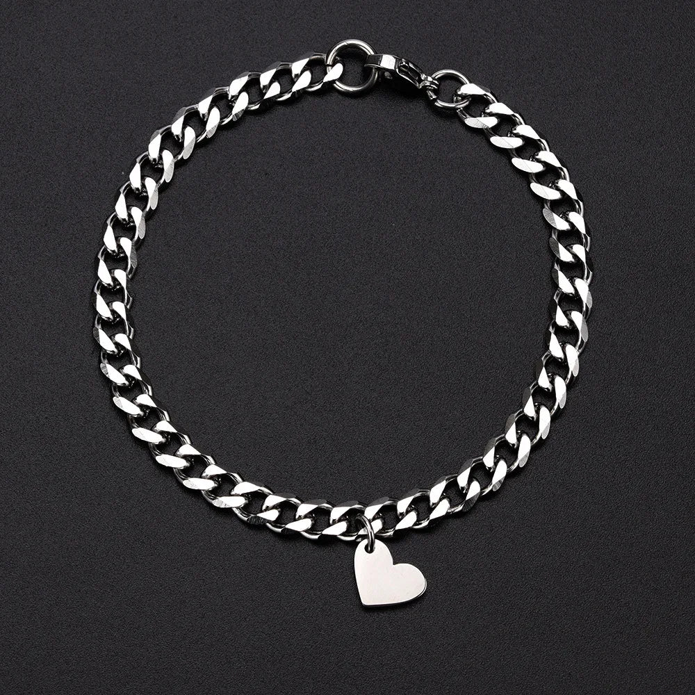 Lot de 2 bracelets de couple en acier inoxydable pour homme et femme, breloques en forme de cœur, bijoux de haute qualité, cadeau de Saint-Valentin