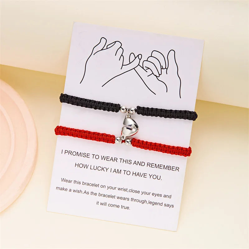 2pcs Magnetic Couple Bracelets Love Heart Shaped Matching Attraction Cat Kitten Pendant Bracelet Women Men Lover Wedding Jewelry